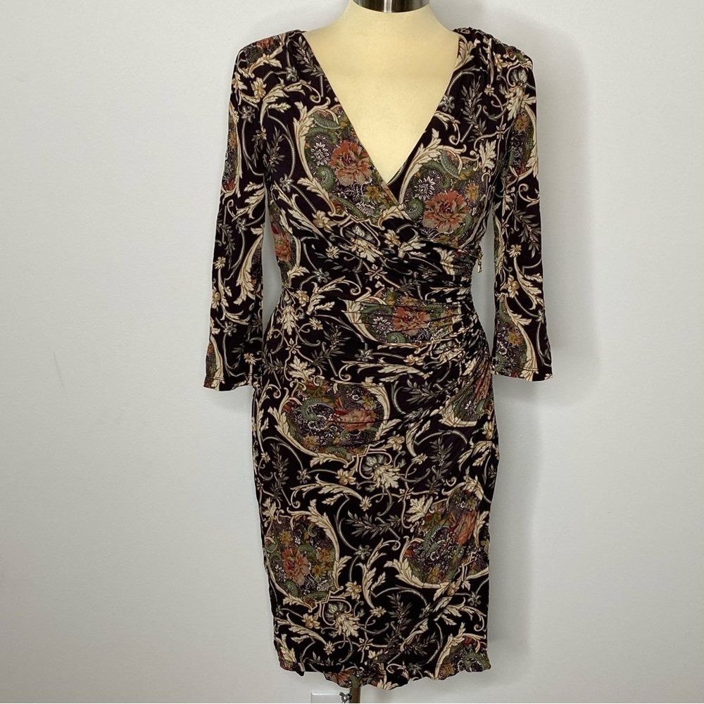 Kay Unger New York Ruched Floral Sheath Dress